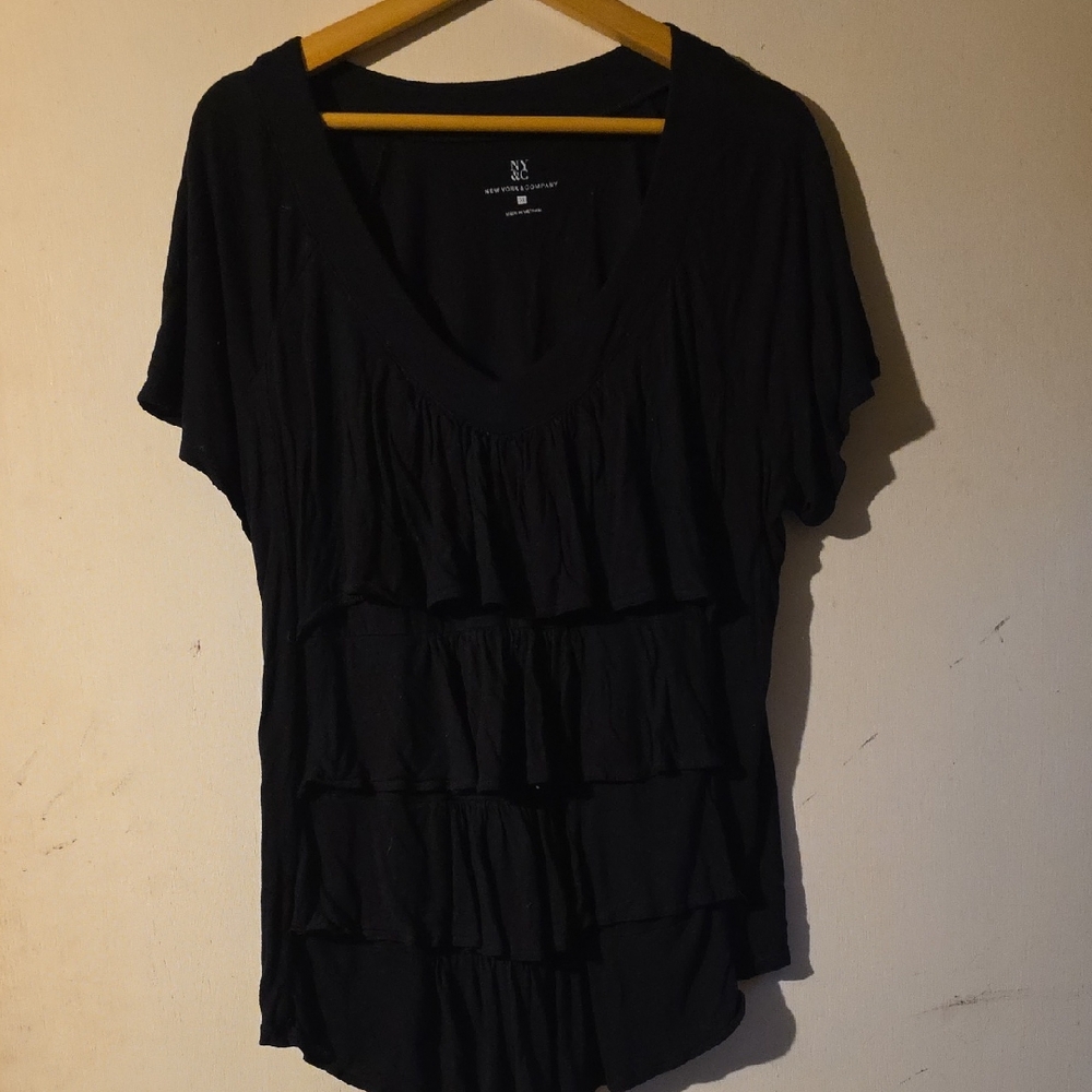 New York & Company Black Layered Ruffle Blouse
